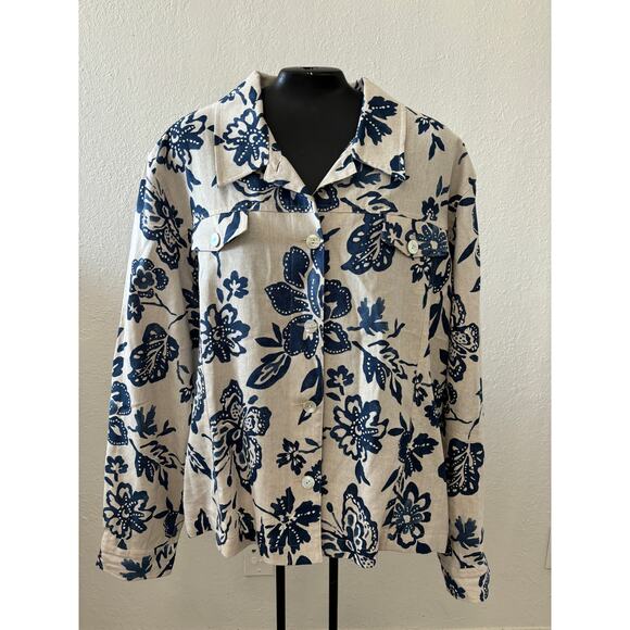 Alfred Dunner Linen Blend Jacket Womens Size 16 Petite Coaastal - Picture 1 of 4